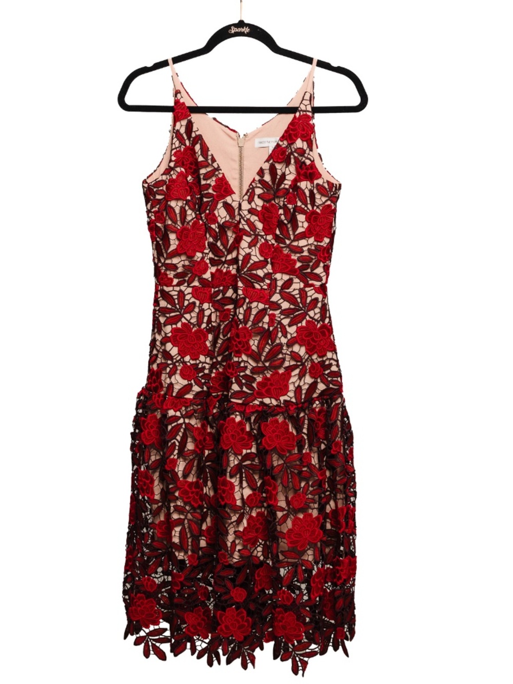 Dress the population red, nude floral cocktail  dress.